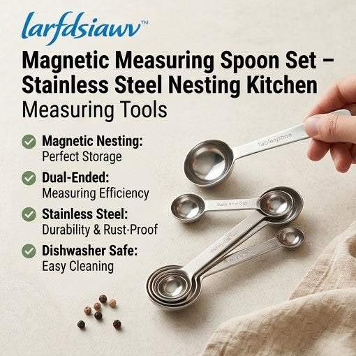 larfdsiawv™ Magnetic Measuring Spoon Set – Stainless Steel Nesting Kitchen Measuring Tools