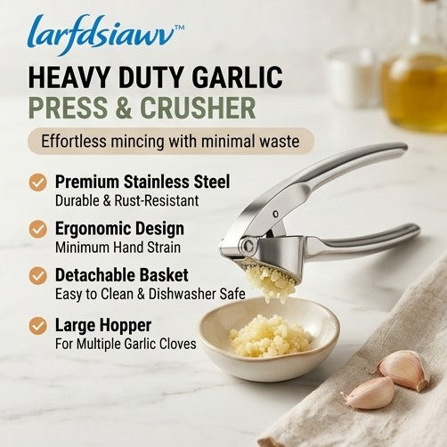 larfdsiawv™ Stainless Steel Garlic Press – Heavy Duty Garlic Crusher Tool
