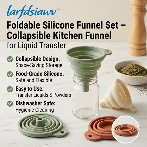 larfdsiawv™ Foldable Silicone Funnel Set – Collapsible Kitchen Funnel for Liquid Transfer