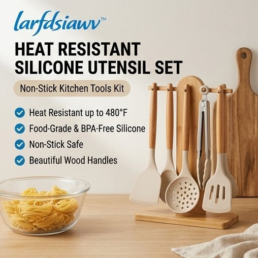 larfdsiawv™ Heat Resistant Silicone Cooking Utensil Set – Non-Stick Kitchen Tools Kit